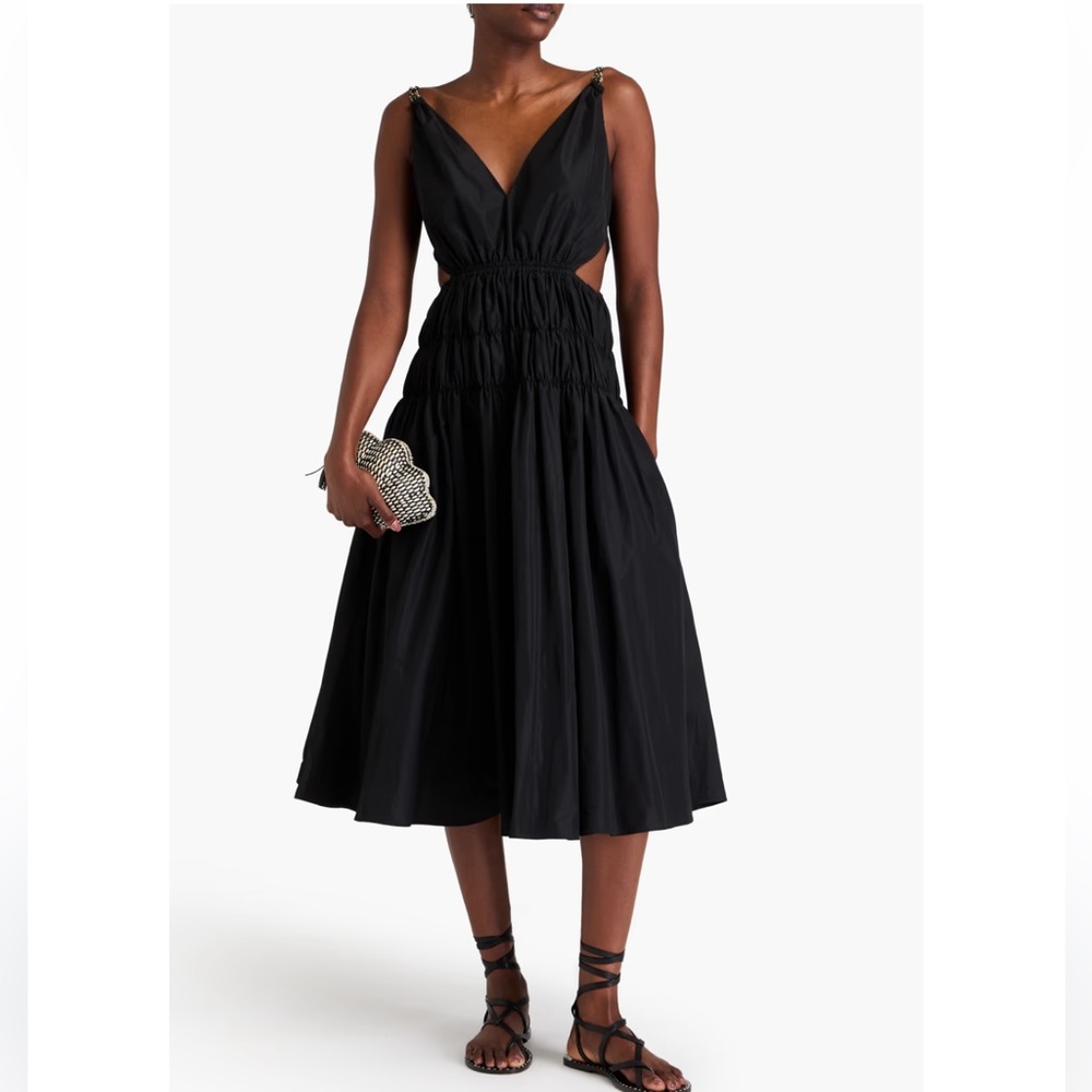 MAJE
Cutout shirred taffeta midi dress/ NEW